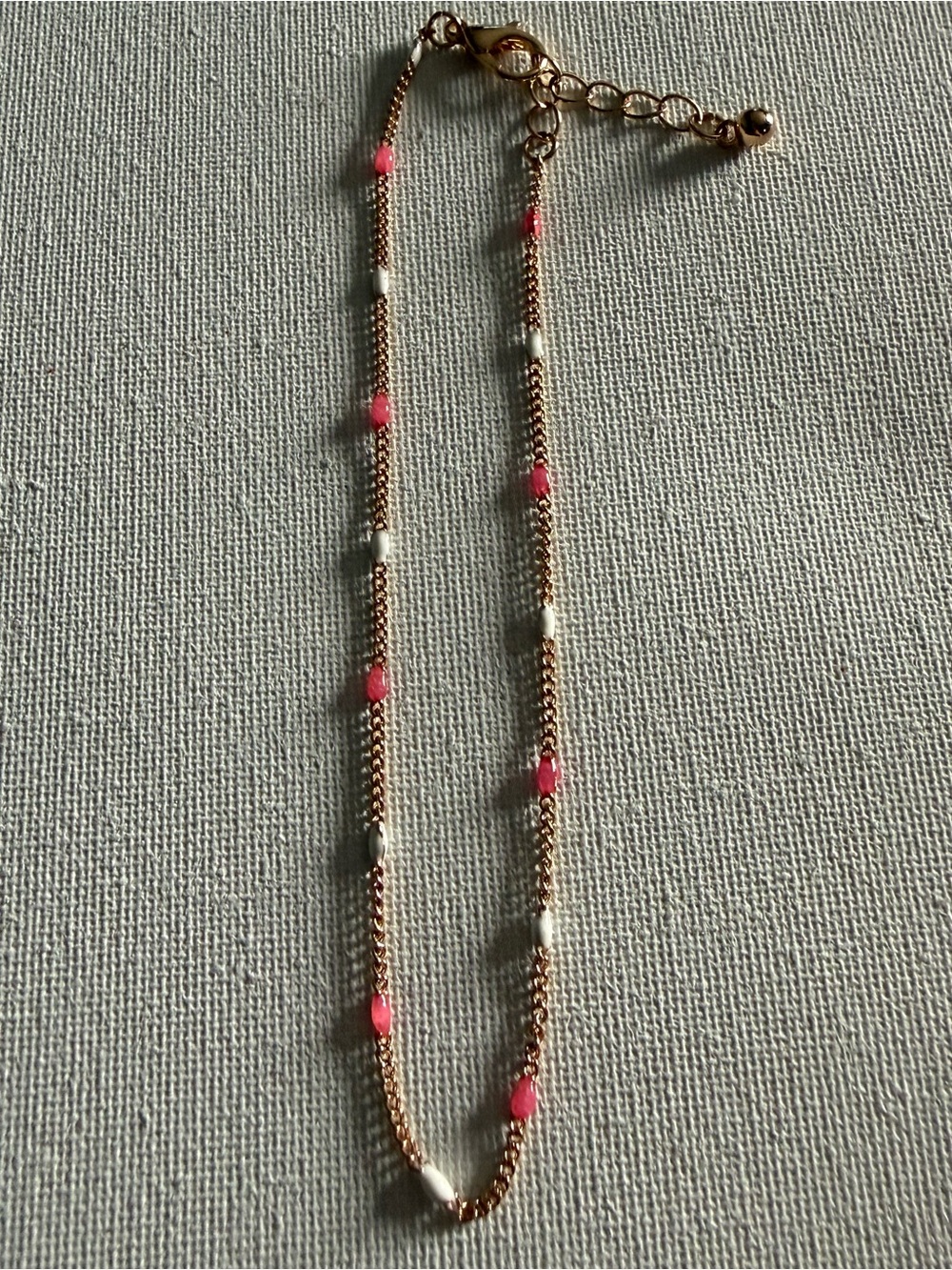NEW Nordstrom Gold-Tone Anklet with Pink and White Beads